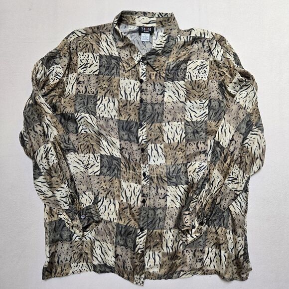 Stunt Woman Tops - VTG 100% Silk Sheer Blouse Womens Plus Size 3XL Button Front Animal Print